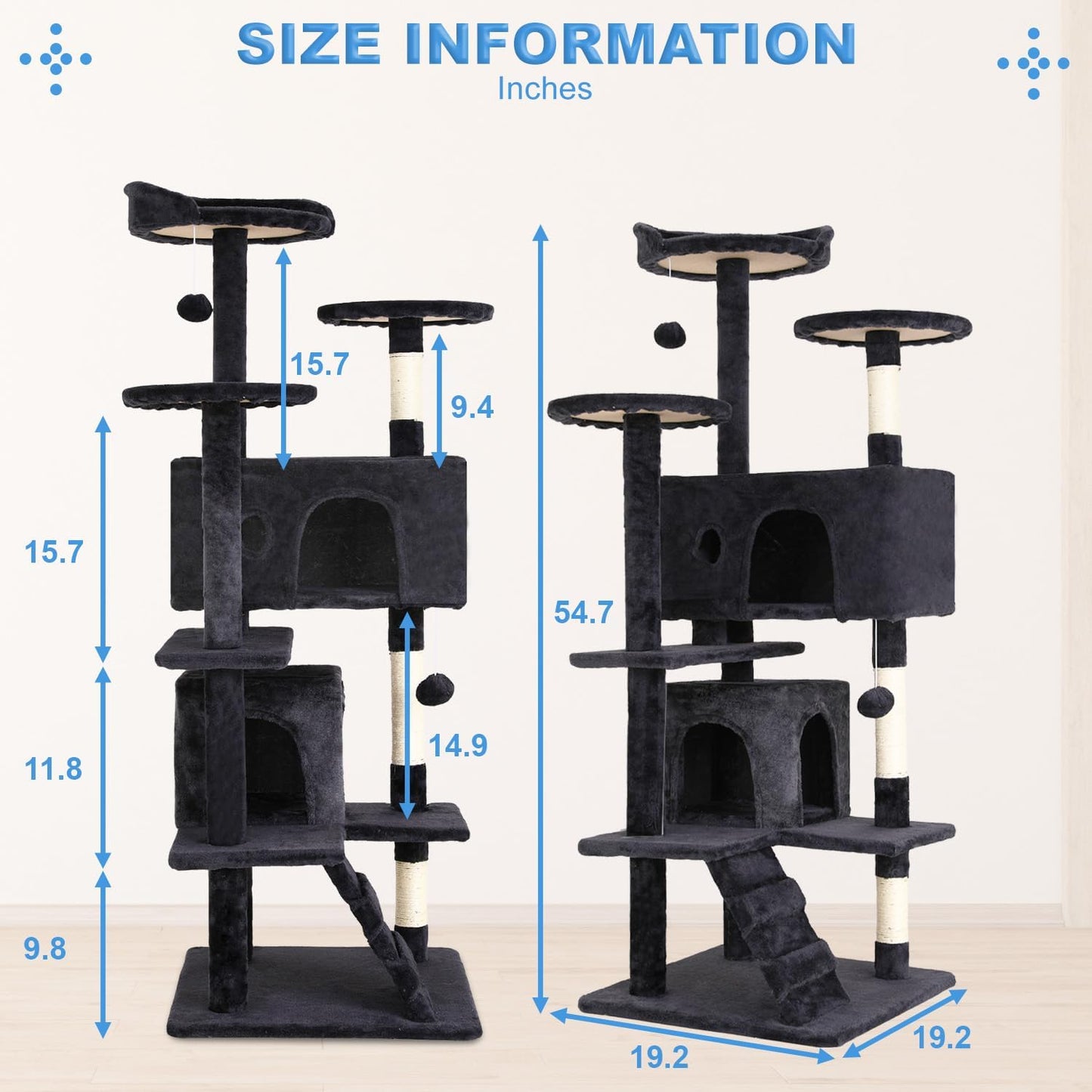 54-Inch Multi-Level Cat Tree - Durable Scratching Post & Cozy Jumping Platform - Space-Saving Cat Condo for Indoor Fun - Dark Gray