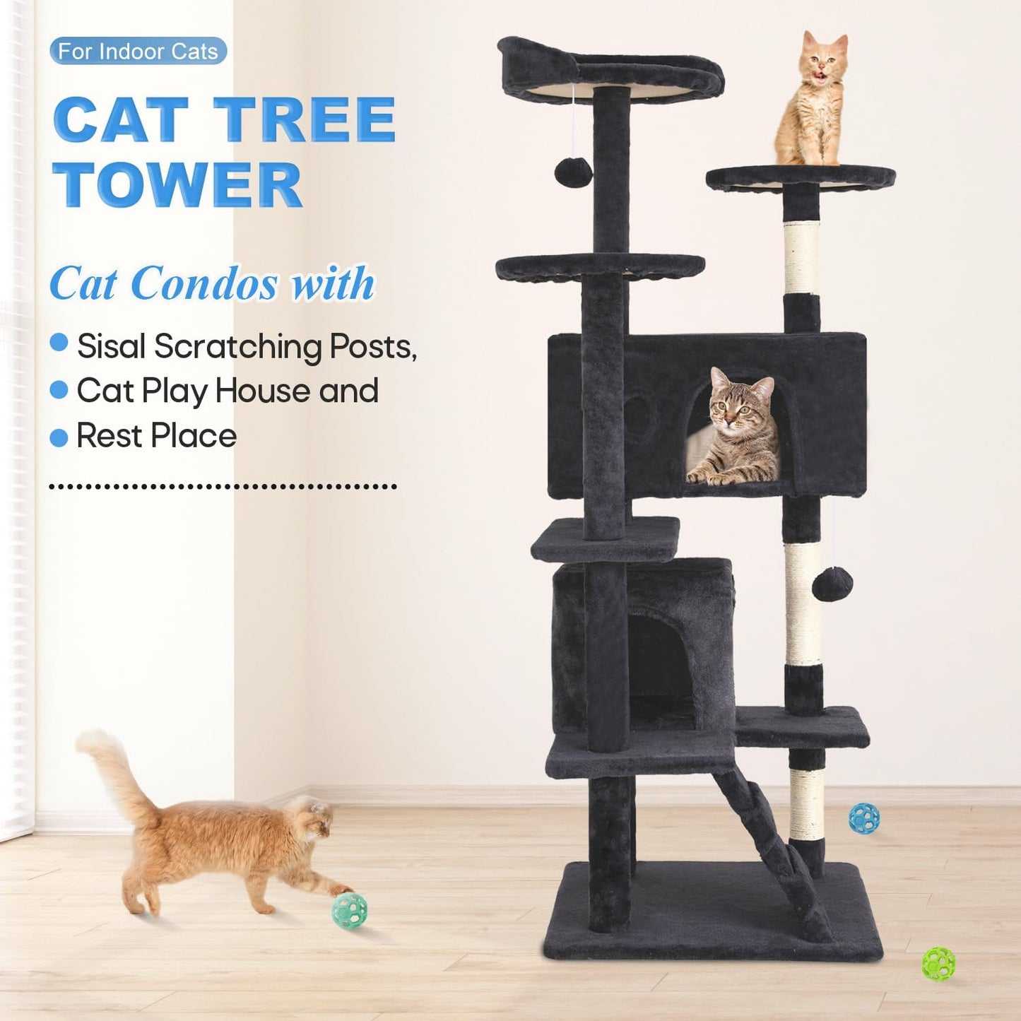 54-Inch Multi-Level Cat Tree - Durable Scratching Post & Cozy Jumping Platform - Space-Saving Cat Condo for Indoor Fun - Dark Gray