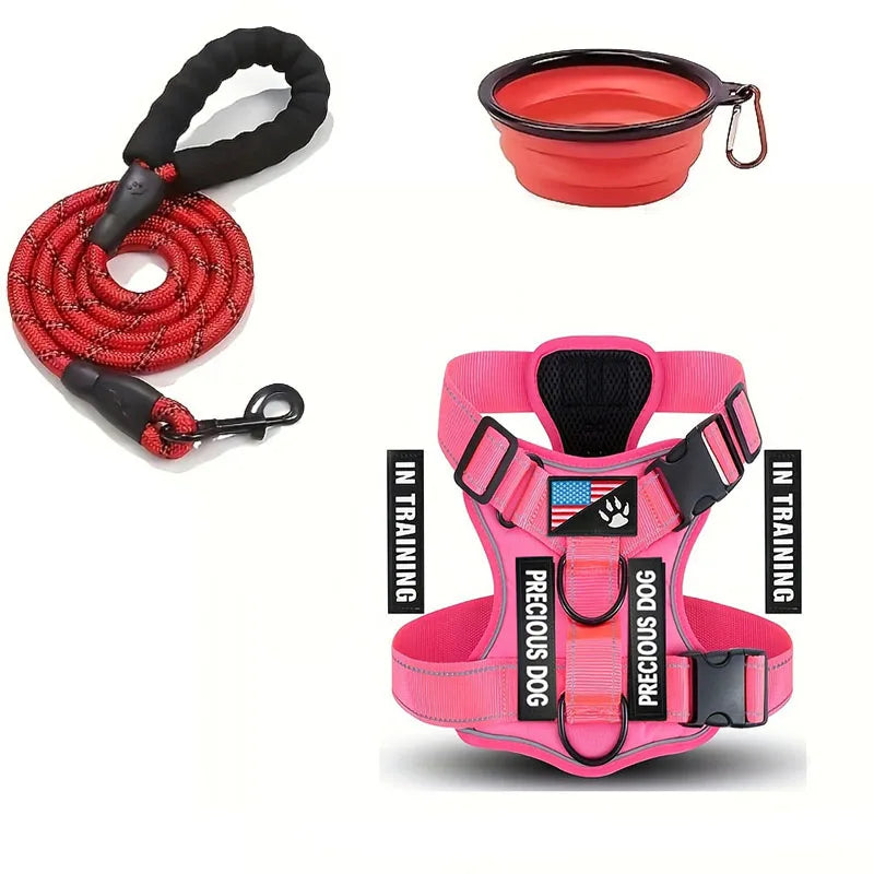 Service Dog Harness & Leash Set with 1pc Folding Bowl Reflective Adjustable Dog Vest Harness Soft Oxford Pet Harness For Small M