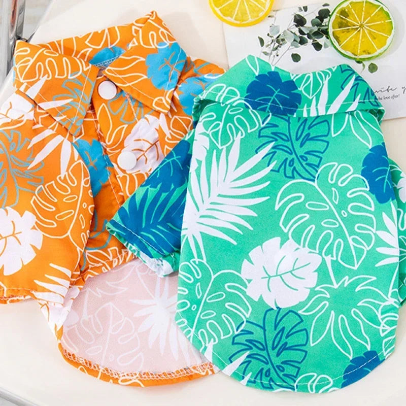 강아지옷 Dog Shirt Puppy Breathable Coconut Tree Patern Shirt Cat Vest Chihuahua Yorkie Hawaiian Polo T-Shirts Pet Summer Clothes