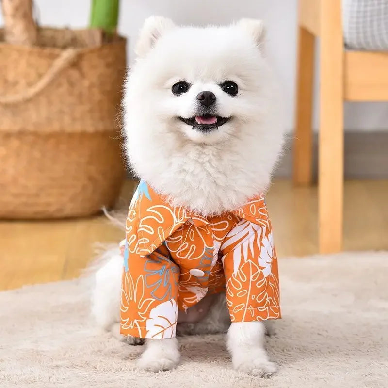 강아지옷 Dog Shirt Puppy Breathable Coconut Tree Patern Shirt Cat Vest Chihuahua Yorkie Hawaiian Polo T-Shirts Pet Summer Clothes
