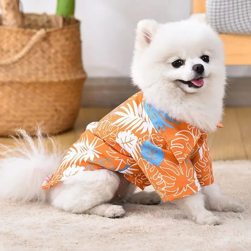 강아지옷 Dog Shirt Puppy Breathable Coconut Tree Patern Shirt Cat Vest Chihuahua Yorkie Hawaiian Polo T-Shirts Pet Summer Clothes