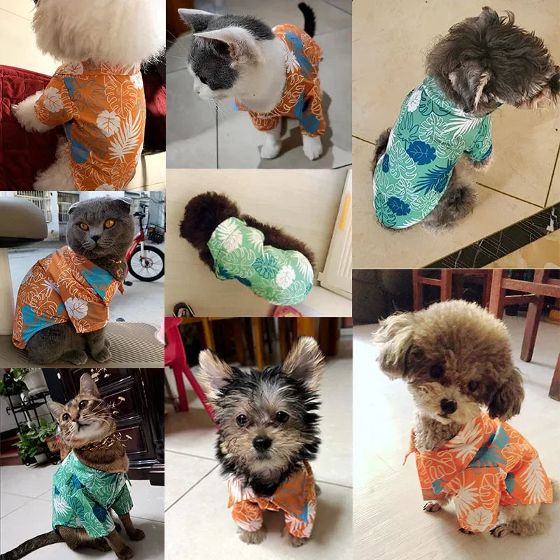 강아지옷 Dog Shirt Puppy Breathable Coconut Tree Patern Shirt Cat Vest Chihuahua Yorkie Hawaiian Polo T-Shirts Pet Summer Clothes