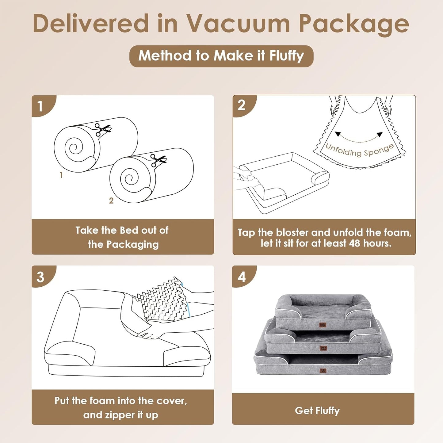 Extra Large Orthopedic Dog Bed - 44x32 Inch Waterproof Memory Foam Couch with Non-Slip Egg-Crate Foam & Washable Cover - Perfect for Big Dogs - Grey