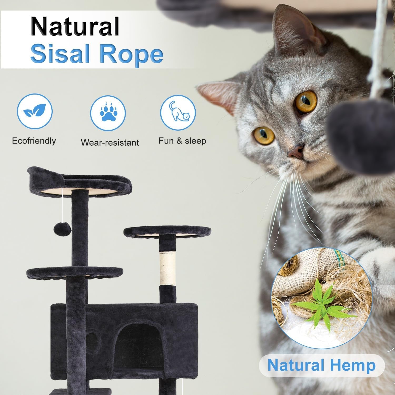54-Inch Multi-Level Cat Tree - Durable Scratching Post & Cozy Jumping Platform - Space-Saving Cat Condo for Indoor Fun - Dark Gray