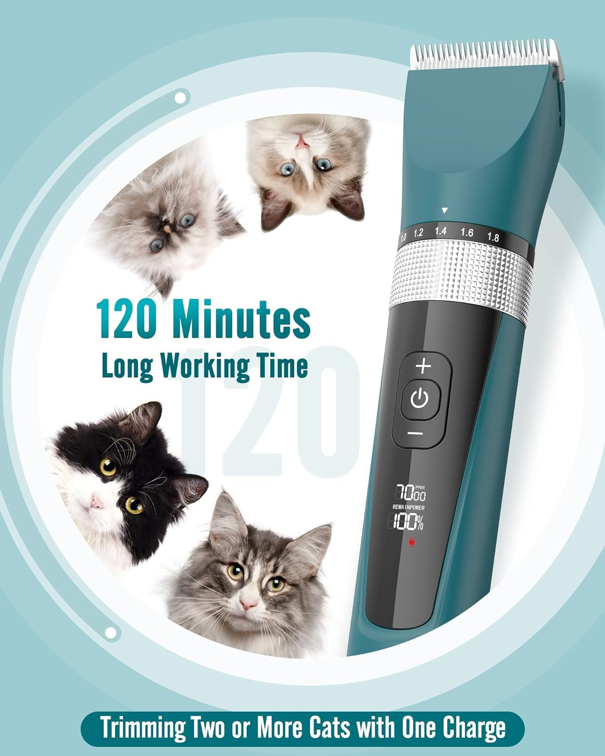 Cat Clippers for Matted Hair, 5-Speed Quiet Cat Grooming Kit, Cordless Pet Shaver for Long Hair,Waterproof Pet Hair Trimmer, Pet Clippers for Cats(Green)