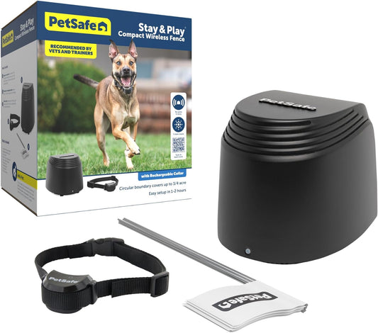 Stay & Play Portable Wireless Dog Fence - Easy No-Wire Boundary Solution for Dogs 5lbs & Up, Covers up to 3/4 Acre, Perfect for Travel!