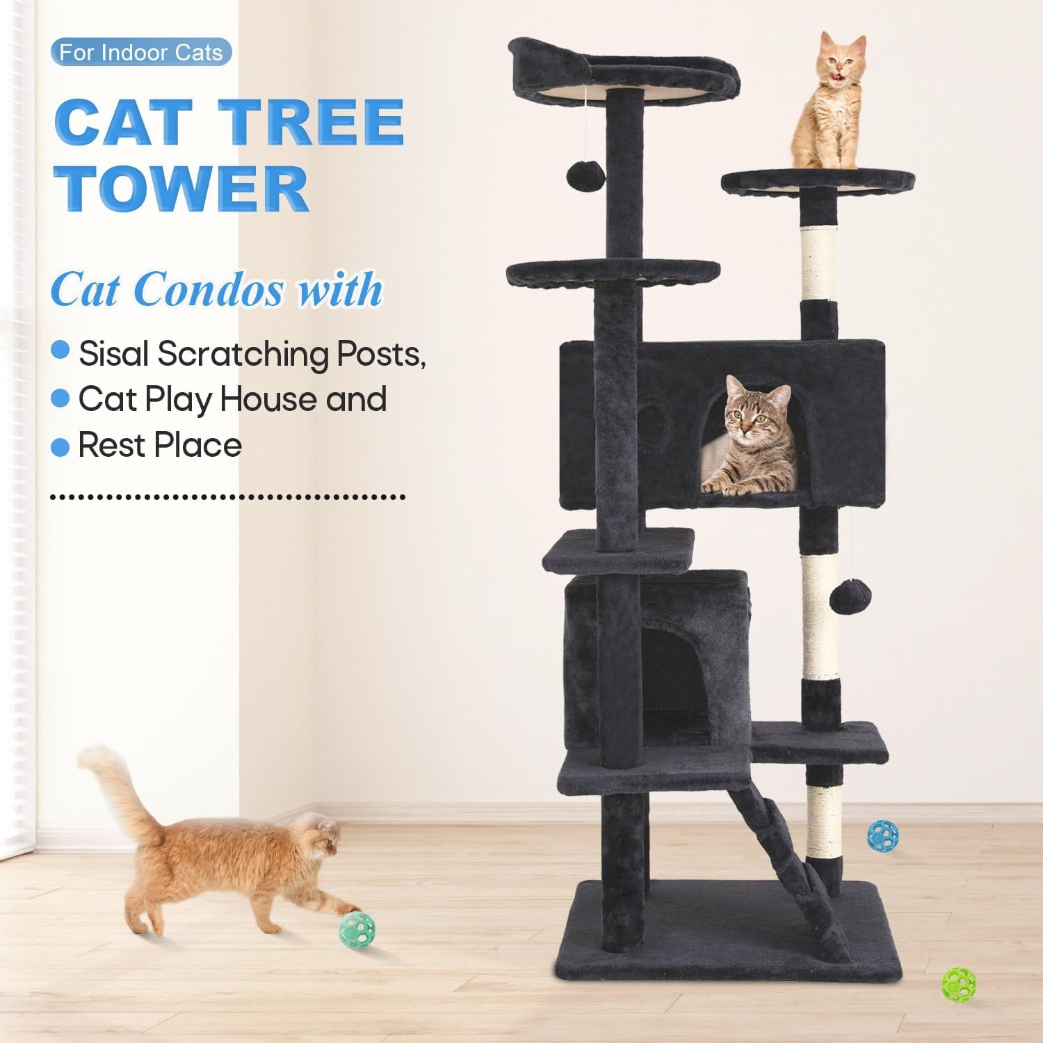 54-Inch Multi-Level Cat Tree - Durable Scratching Post & Cozy Jumping Platform - Space-Saving Cat Condo for Indoor Fun - Dark Gray