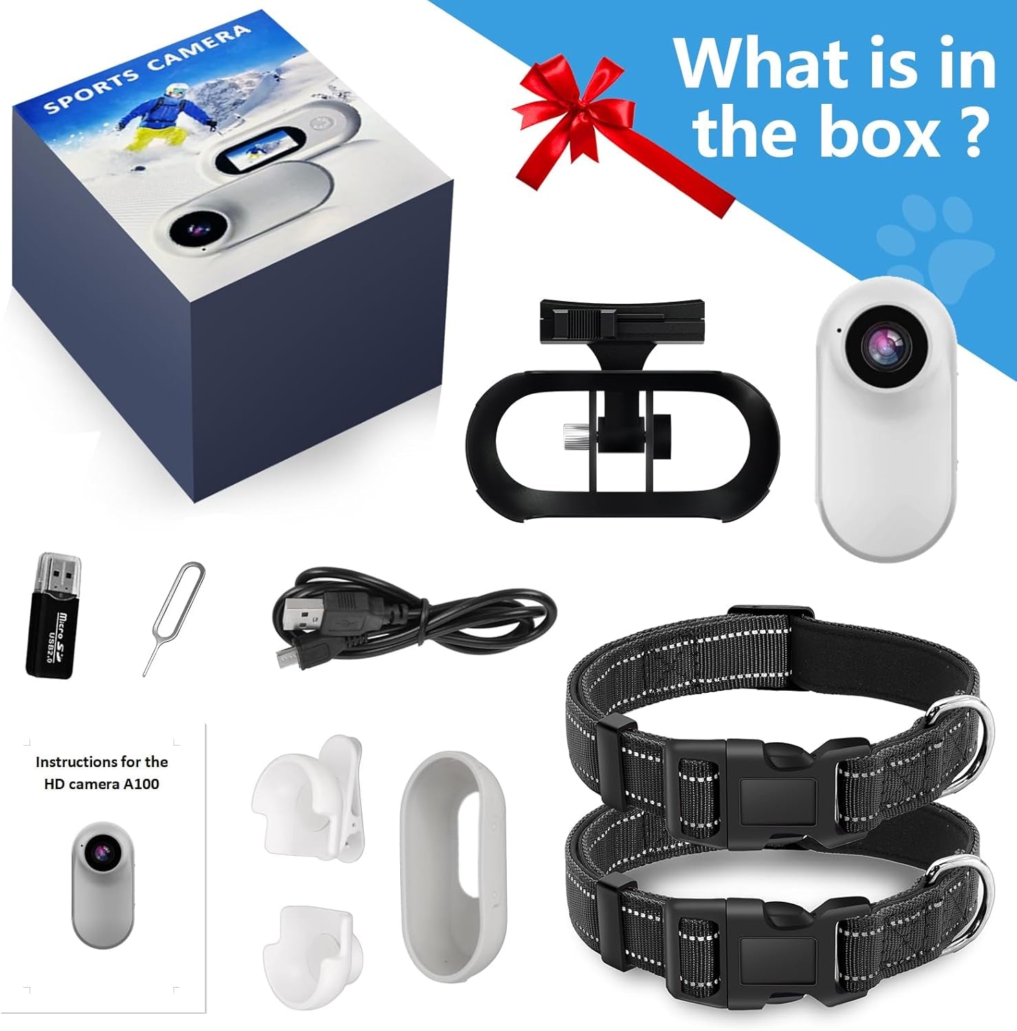 HD 1080P Cat Camera Collar with Video Record Wireless Mini Sport Cam,Small Action Cameras,Body Camera for Pet Supplies/Stuff,Outdoor/Inoor Birthday Gift No Wifi