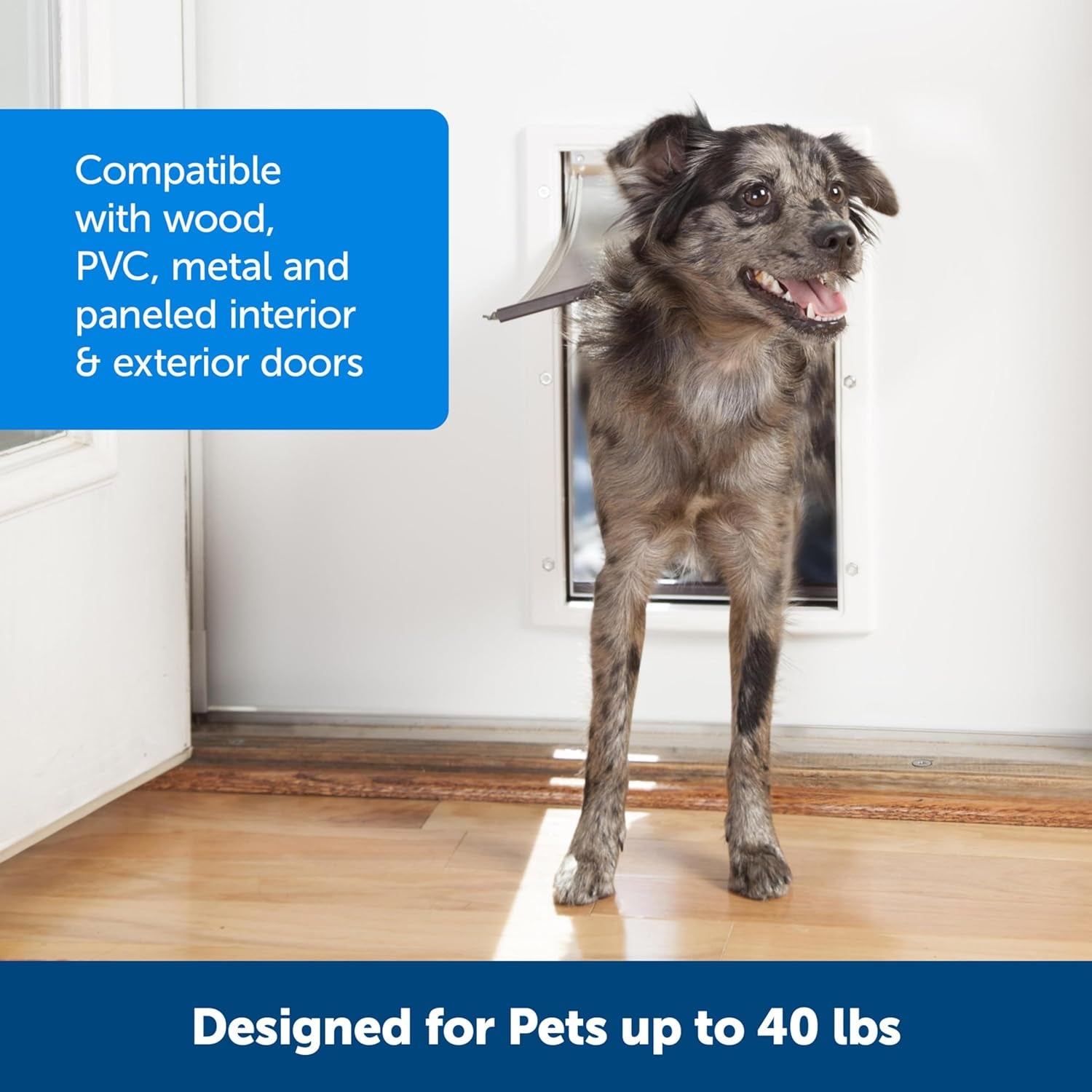 Never Rust Plastic Doggie Door for Install in Interior and Exterior Doors or Walls, Paintable, Easy Install, Closing Panel Included, for Pets up to 40 Lb, (Medium)