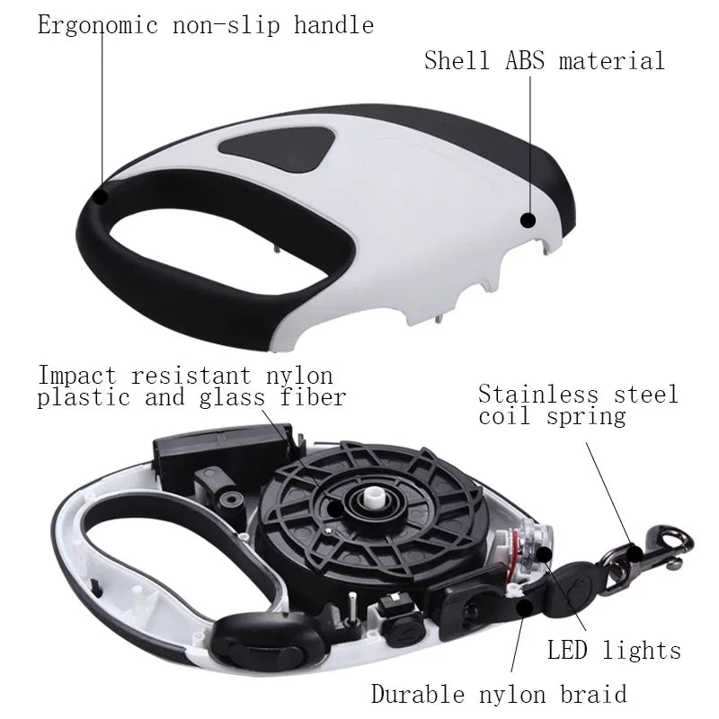 Pet Dog Retractable Leash With LED Shining 3m 5m Automatic Stretching Dog Hand Holding Fiber Rope Pet Supplies Leashes
