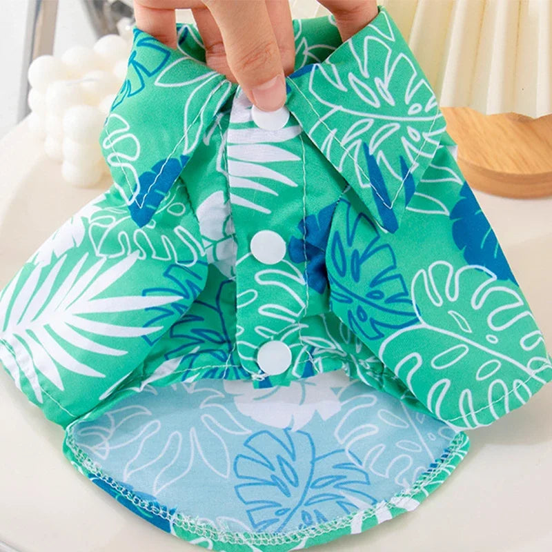 강아지옷 Dog Shirt Puppy Breathable Coconut Tree Patern Shirt Cat Vest Chihuahua Yorkie Hawaiian Polo T-Shirts Pet Summer Clothes