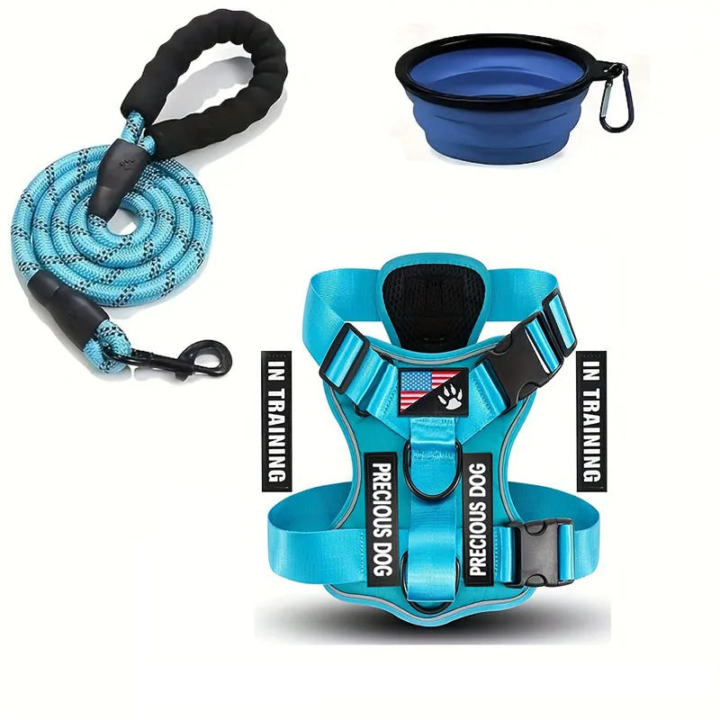 Service Dog Harness & Leash Set with 1pc Folding Bowl Reflective Adjustable Dog Vest Harness Soft Oxford Pet Harness For Small M
