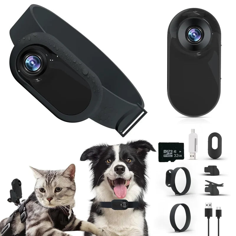 HD 1080P Wireless Collar Camera No WiFi Needed Dog Cat Pet Camera Collar Nanny Camera Video Records for Cats Dogs Birthday Gift