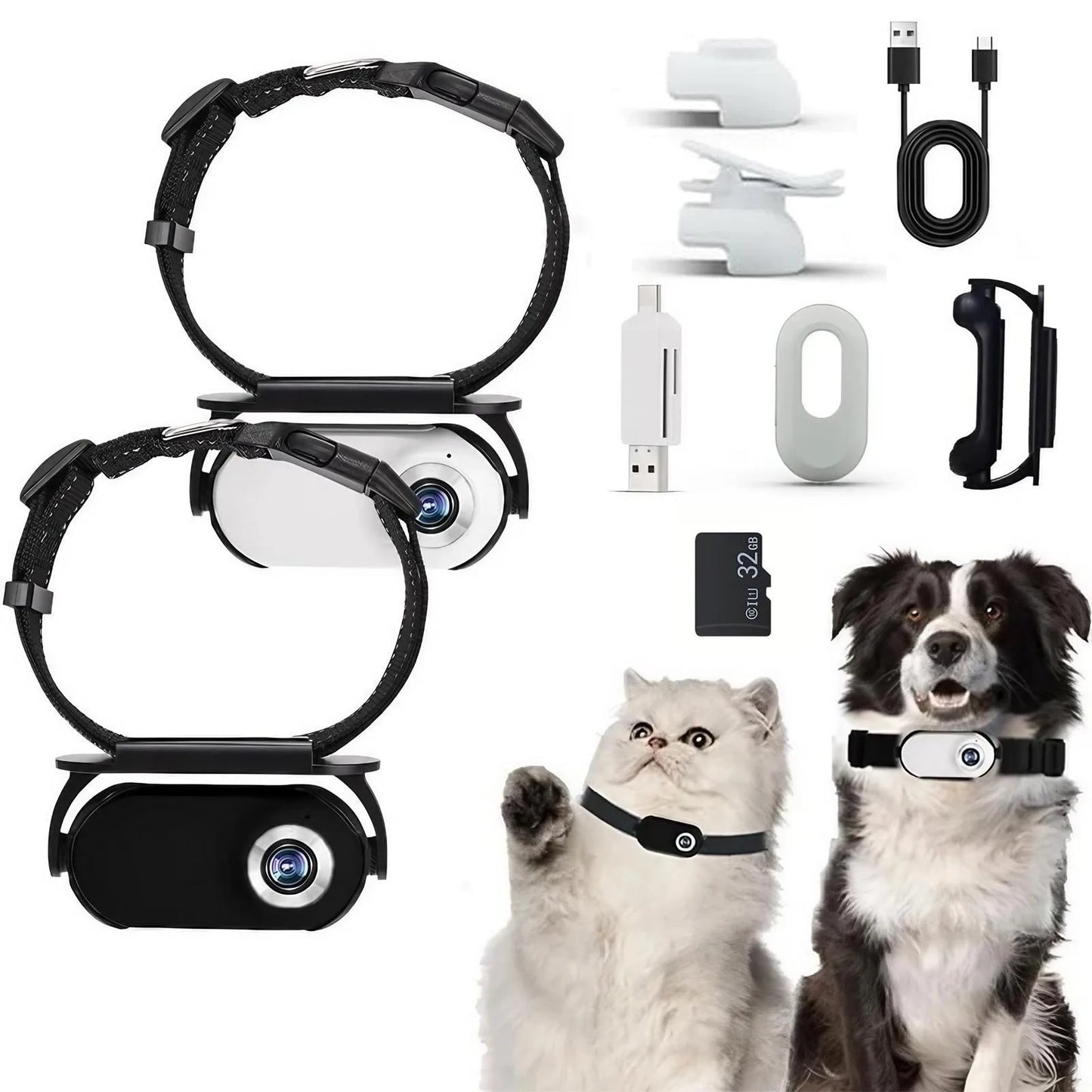 1080P HD Pet Camera Collar Wireless Mini Body Cam for Dogs Cats Indoor Outdoor Sports Action Video Recording