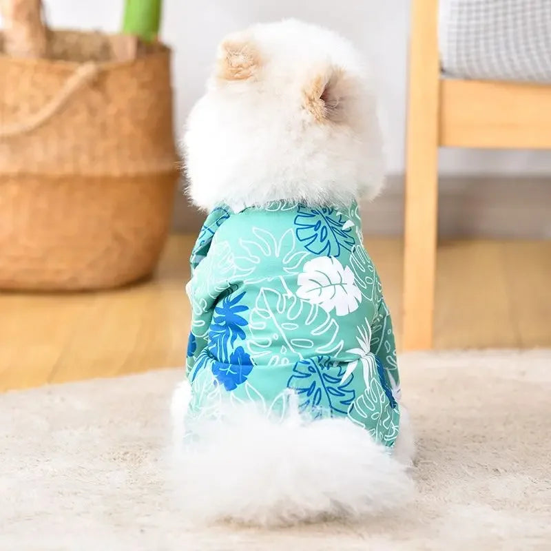 강아지옷 Dog Shirt Puppy Breathable Coconut Tree Patern Shirt Cat Vest Chihuahua Yorkie Hawaiian Polo T-Shirts Pet Summer Clothes