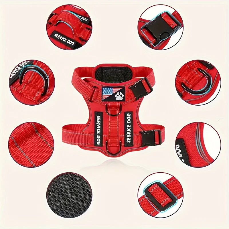 Service Dog Harness & Leash Set with 1pc Folding Bowl Reflective Adjustable Dog Vest Harness Soft Oxford Pet Harness For Small M