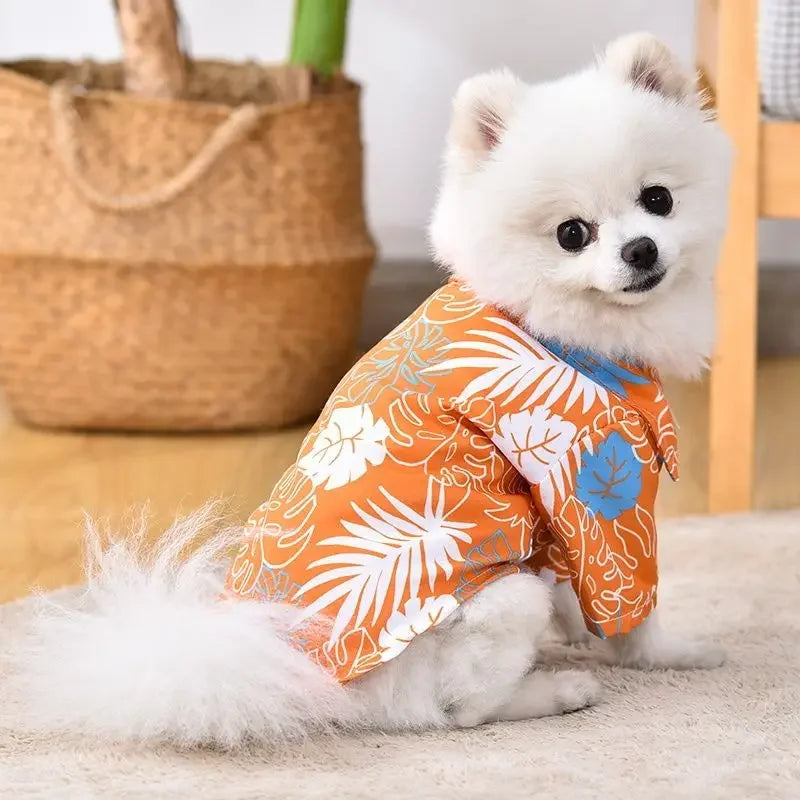 강아지옷 Dog Shirt Puppy Breathable Coconut Tree Patern Shirt Cat Vest Chihuahua Yorkie Hawaiian Polo T-Shirts Pet Summer Clothes