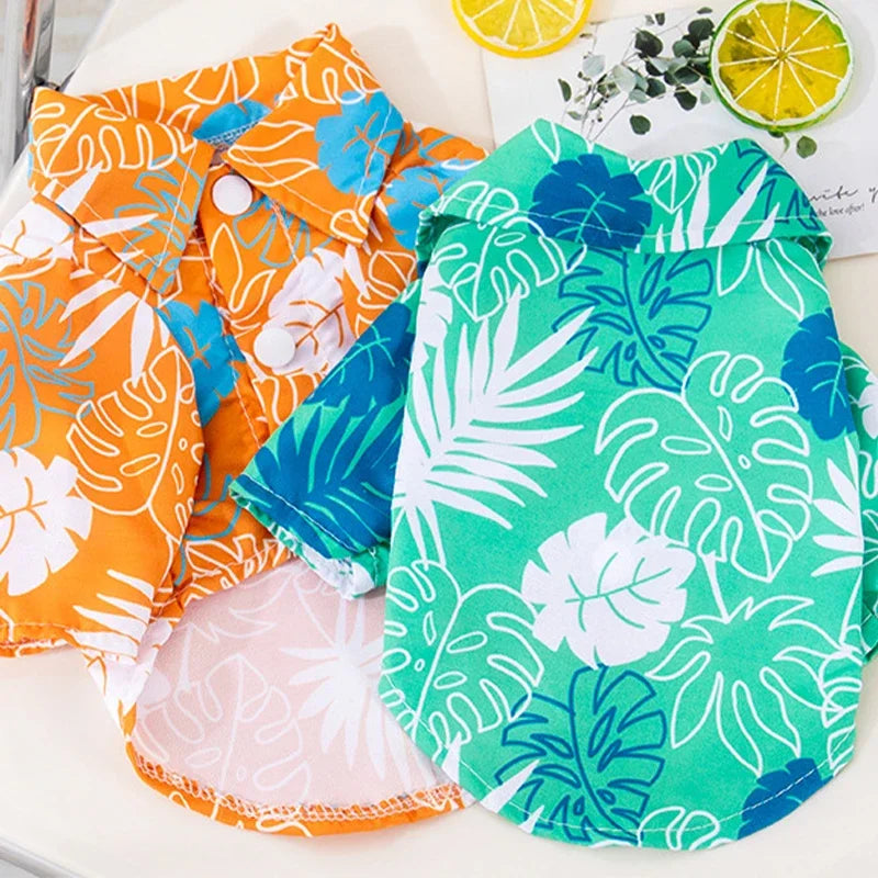 강아지옷 Dog Shirt Puppy Breathable Coconut Tree Patern Shirt Cat Vest Chihuahua Yorkie Hawaiian Polo T-Shirts Pet Summer Clothes