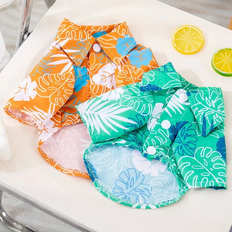 강아지옷 Dog Shirt Puppy Breathable Coconut Tree Patern Shirt Cat Vest Chihuahua Yorkie Hawaiian Polo T-Shirts Pet Summer Clothes