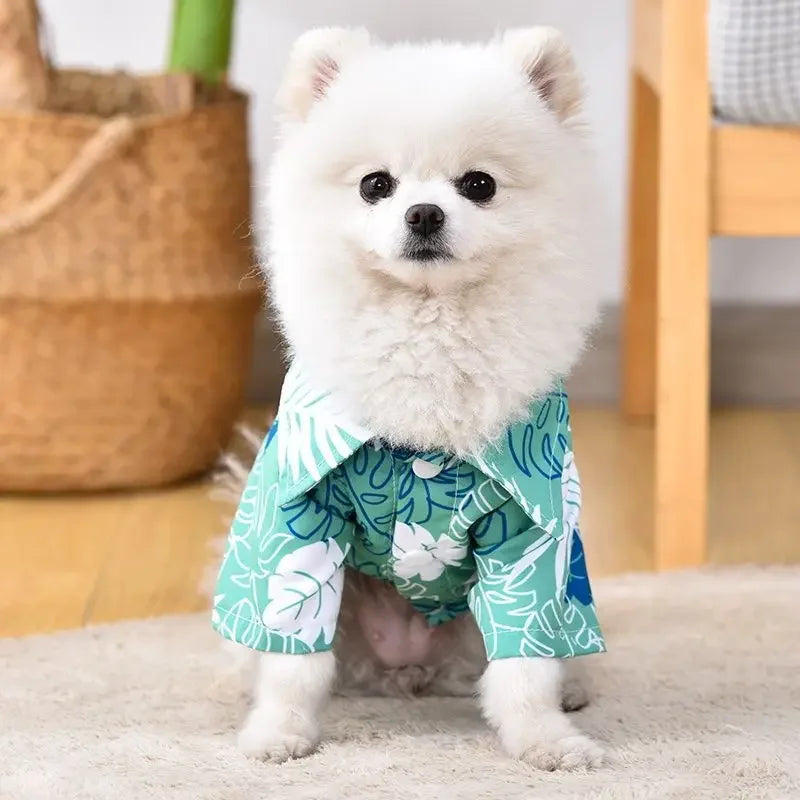 강아지옷 Dog Shirt Puppy Breathable Coconut Tree Patern Shirt Cat Vest Chihuahua Yorkie Hawaiian Polo T-Shirts Pet Summer Clothes