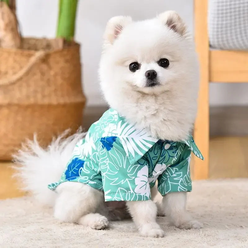 강아지옷 Dog Shirt Puppy Breathable Coconut Tree Patern Shirt Cat Vest Chihuahua Yorkie Hawaiian Polo T-Shirts Pet Summer Clothes