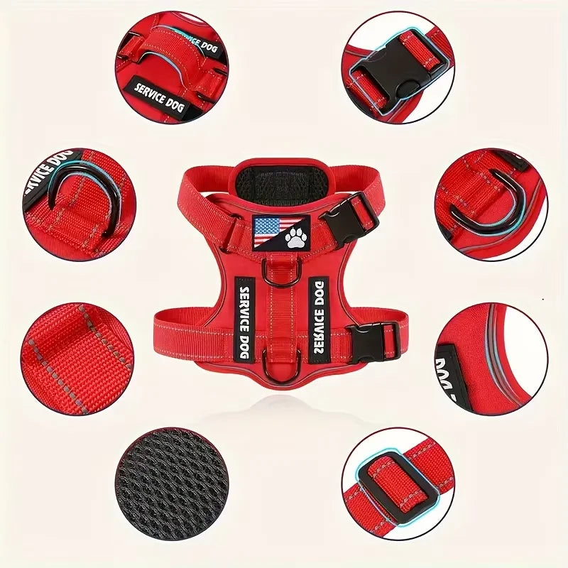 Service Dog Harness & Leash Set with 1pc Folding Bowl Reflective Adjustable Dog Vest Harness Soft Oxford Pet Harness For Small M