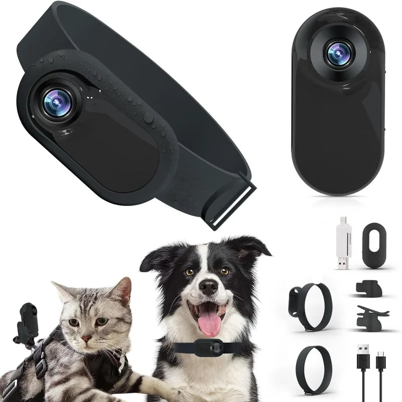 HD 1080P Wireless Collar Camera No WiFi Needed Dog Cat Pet Camera Collar Nanny Camera Video Records for Cats Dogs Birthday Gift