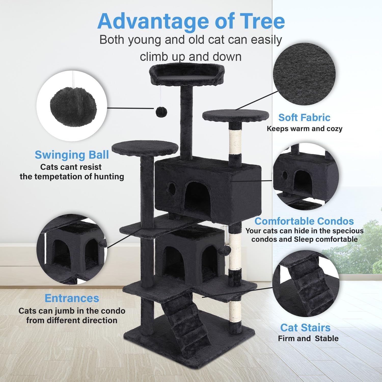 54-Inch Multi-Level Cat Tree - Durable Scratching Post & Cozy Jumping Platform - Space-Saving Cat Condo for Indoor Fun - Dark Gray