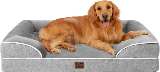 Extra Large Orthopedic Dog Bed - 44x32 Inch Waterproof Memory Foam Couch with Non-Slip Egg-Crate Foam & Washable Cover - Perfect for Big Dogs - Grey