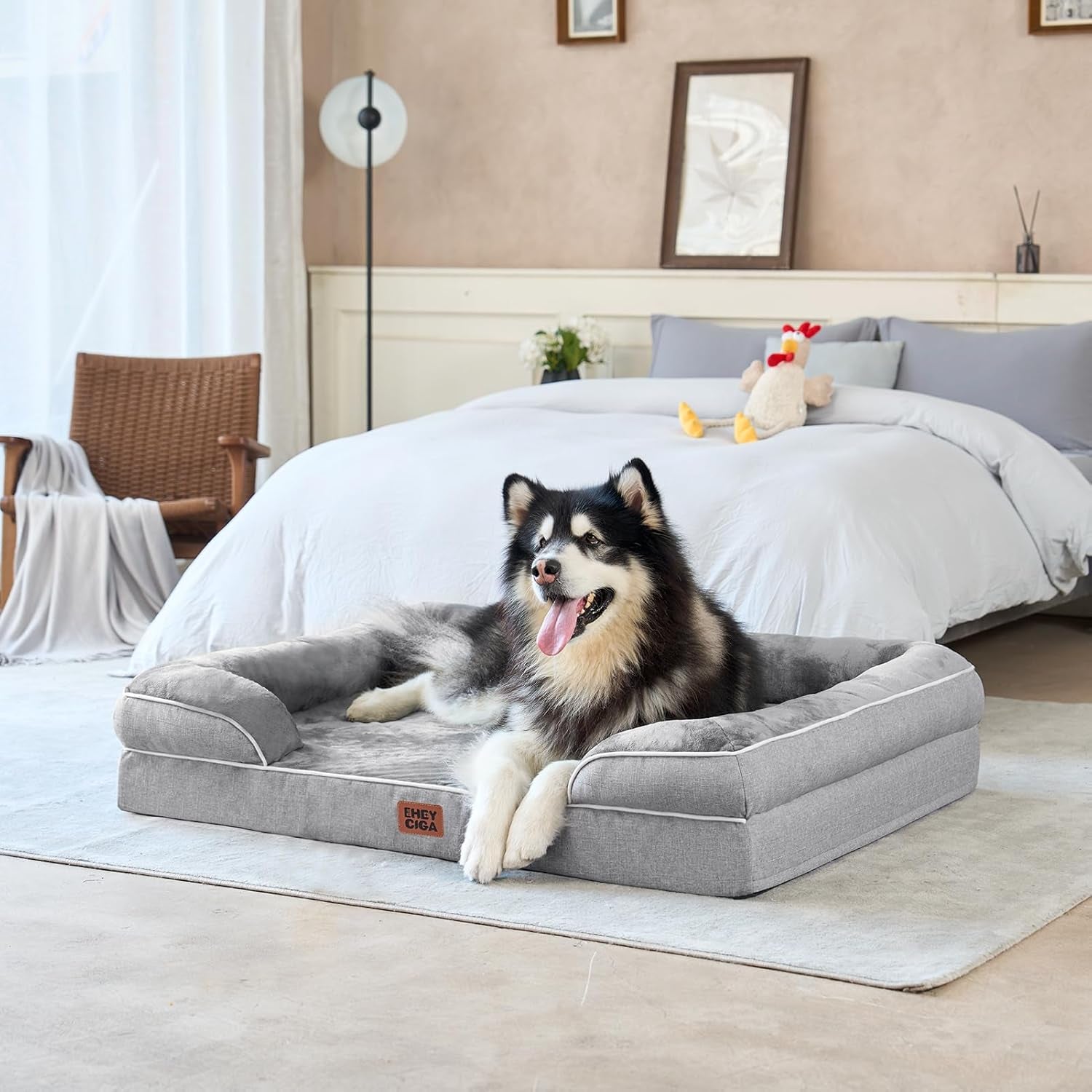 Extra Large Orthopedic Dog Bed - 44x32 Inch Waterproof Memory Foam Couch with Non-Slip Egg-Crate Foam & Washable Cover - Perfect for Big Dogs - Grey