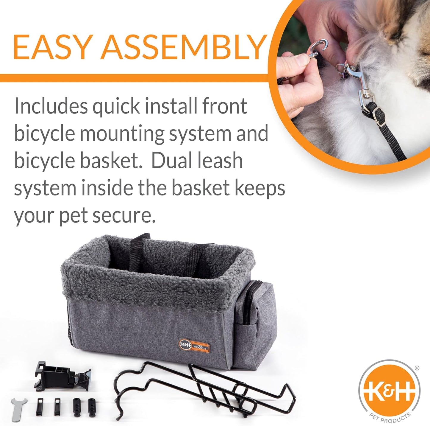 Bike Basket Front Dog Carrier, Universal Fit Cat Dog Pet Bike Basket with Front Bicycle Mount Included, Washable Liner, Strong Metal Basket, 2 Safety Leashes - Large 16 X 12 X 10In